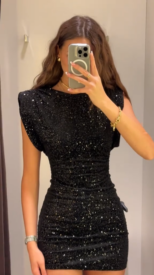 Shoulder Pad Sequin Dress